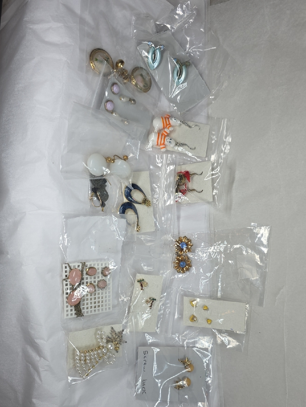 Mixed Assorted Costume Earrings - Gold, Blue, White, Pink Accents